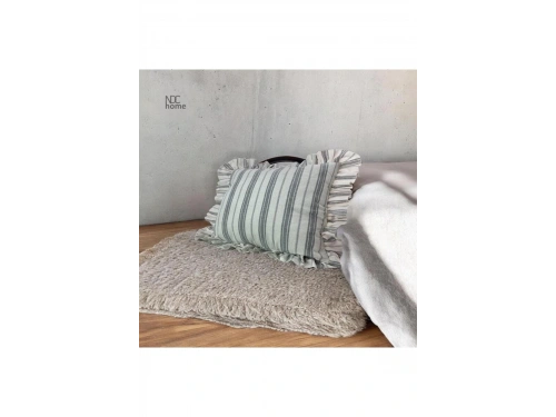 Premium Keten Gri Kalın Çizgili  Fırfırlı  KIrlent Kırlent Kılıfı (43 x 43 )