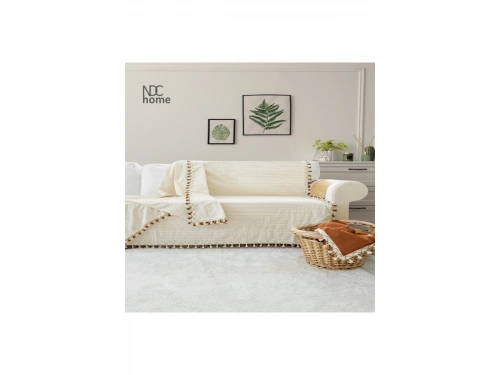 Buldan Dokuması  Keten Ponponlu Koltuk Örtüsü (170 x 220)