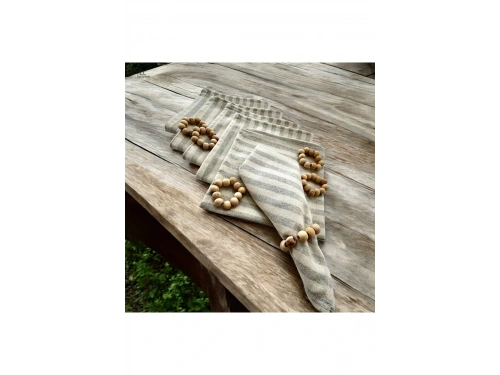 Gri İnce  Çizgili Keten   6 lı  Peçete Takımı (Toka Hediyeli )