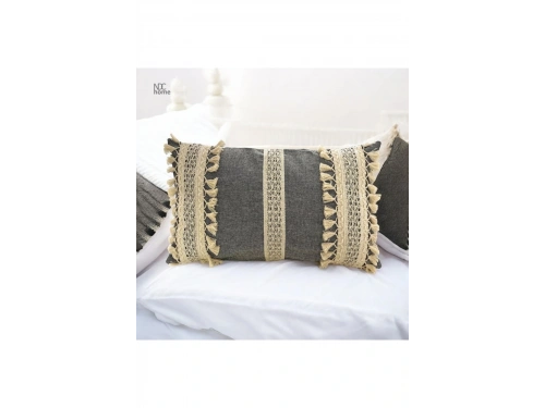 Keten Gri Antrasit Ham Dantel Kırlent Kırlent Kılıfı(35 x 55)