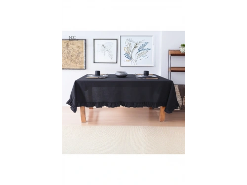 Siyah Keten Firfirli Masa Örtüsü
