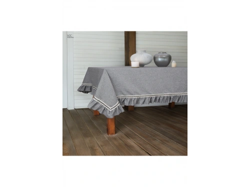 Gri Antrasit Keten Özel Seri FIRFIRLI Masa Örtüsü