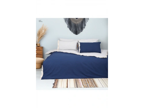 Gri Lacivert Çift Taraflı Çift Kişilik Nevresim Seti
