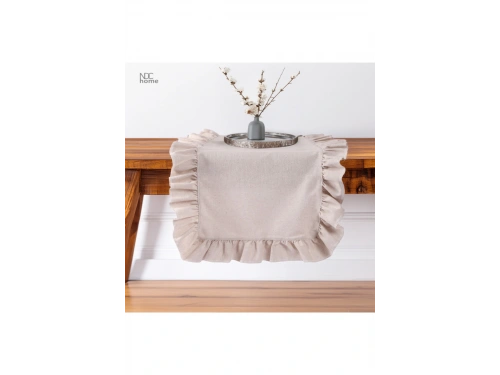 Fırfırlı BEJ Keten Runner Masa Örtüsü