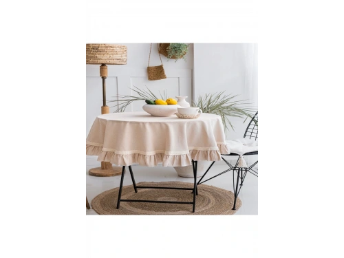 Bej Özel Seri Fırfırlı Masa Örtüsü