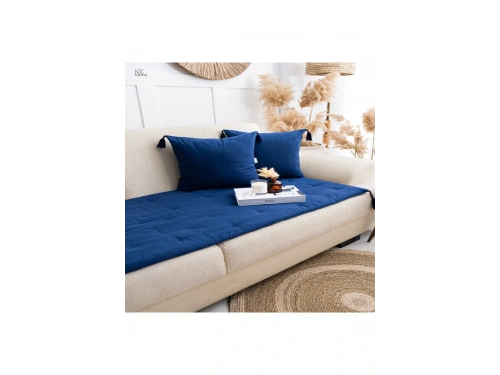 Lacivert Piremium Keten Evcil Hayvan Dostu Keten Koltuk Pedi / Şilte [Kırlentli] (80X180)