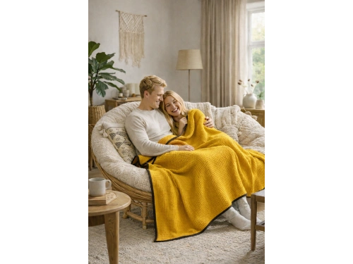 Waffle Dokuma Çok Amaçlı Pike TV Şalı / Battaniyesi - Sarı