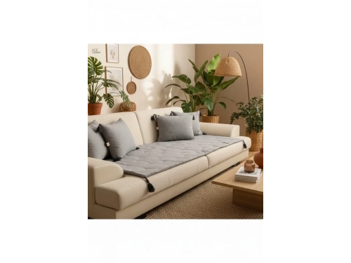 Antrasit Piremium Keten Evcil Hayvan Dostu Keten Koltuk Pedi / Şilte [Kırlentli]