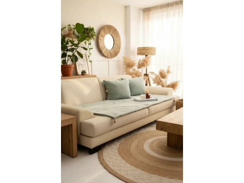 Yeşil Premium Keten Evcil Hayvan Dostu Keten Koltuk Pedi / Şilte [Kırlentli] (80X180)