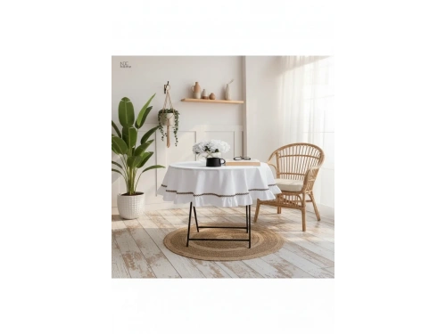 Beyaz Keten Özel Seri Fırfırlı Masa Örtüsü