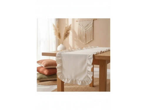 Keten Krem Fırfırlı Runner Masa Örtüsü