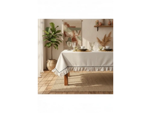 Ham Keten Özel Seri FIRFIRLI Masa Örtüsü