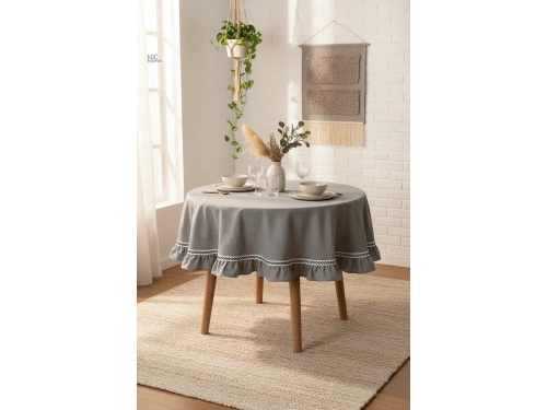 Gri Antrasit Özel Seri YUVARLAK FIRFIRLI Masa Örtüsü