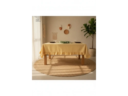 Sarı Keten FIRFIRLI Masa Örtüsü
