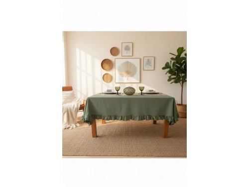Haki Keten FIRFIRLI Masa Örtüsü
