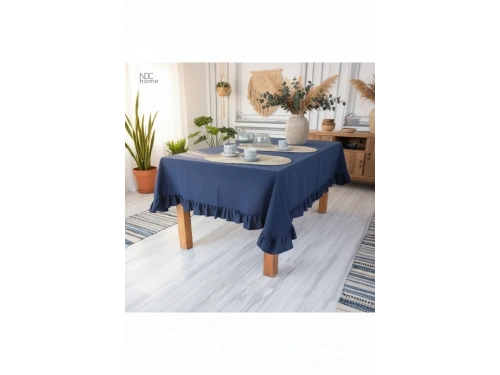 Lacıvert Keten FIRFIRLI Masa Örtüsü