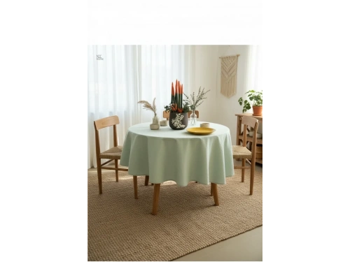 Keten Adaçayı Yeşil Yuvarlak DÜZ Masa Örtüsü