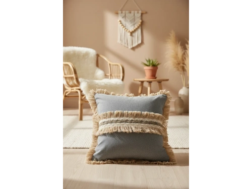 Gri Antrasit Jütlü Püskllü Kırlent Kırlent Kılıfı (43 x 43 )