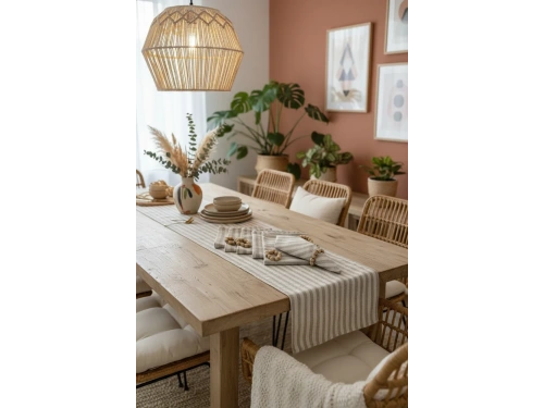 Gri İnce Çizgili Keten 6 lı Peçete Takımı (Toka Hediyeli )