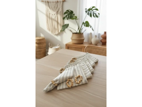 Sütlü Kahve Keten Çizgili6 lı Peçete Takımı (Toka Hediyeli )