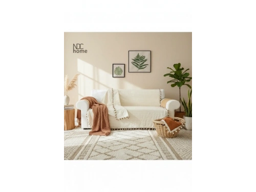 Buldan Dokuması Keten Ponponlu Koltuk Örtüsü (170 x 220)