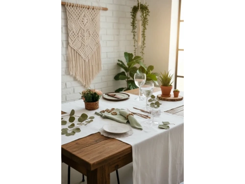 Premium Keten Adaçayı Yeşili 6Lı Peçete Takımı (40x40) Toka Hediyeli