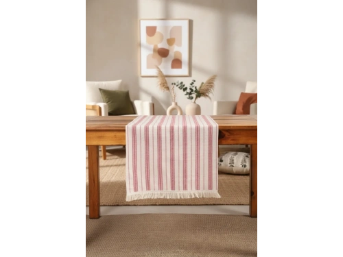 Bordo Çizgili Püsküllü Runner Masa Örtüsü(45 x 150)