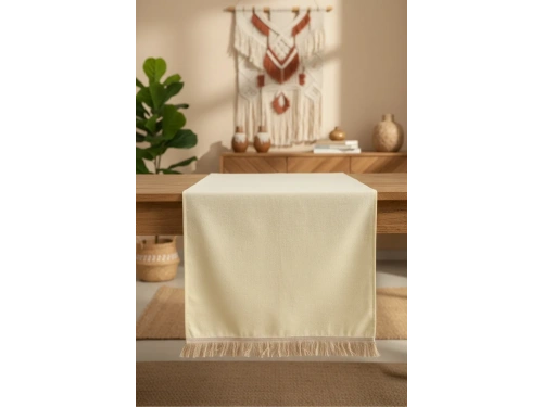 Premium Keten Sarı Püsküllü Runner Masa Örtüsü(45 x 150)