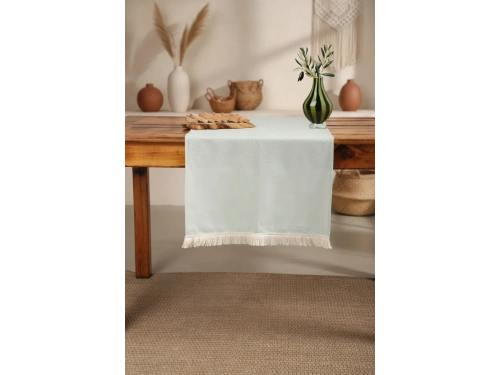 Premium Keten Adaçayı Yeşili Püsküllü Runner Masa Örtüsü(45 x150)