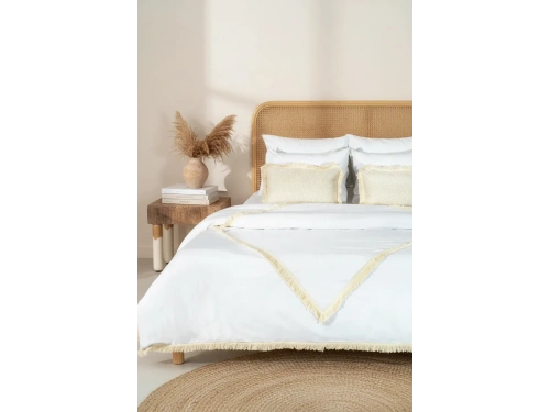 BATTAL Boy Beyaz Keten Çoklu Püsküllü Nevresim Seti