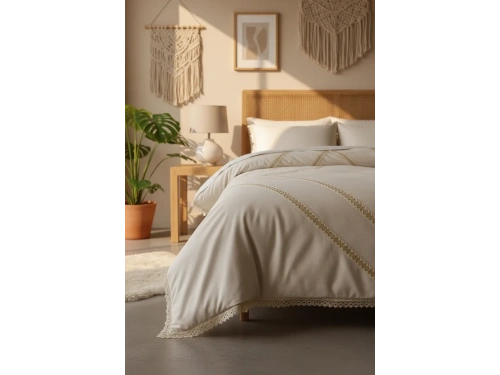 BATTAL Boy Ham Keten Jüt Dantelli Nevresim Seti