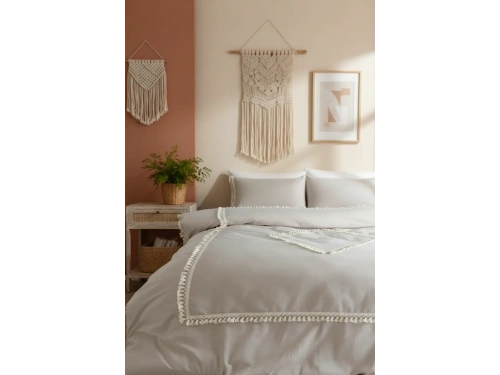 BATTAL Boy Bej Renk Çift Baklava Nevresim Seti