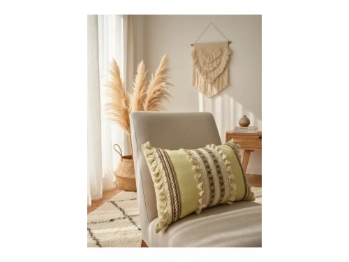 Sarı Kahverengi Dantelli Kırlent Kırlent Kılıfı (35 x 55)