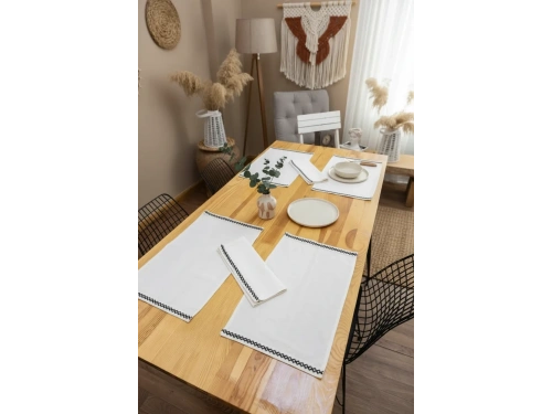 Ham Keten Krem Siyah Şeritli Amerikan Servis