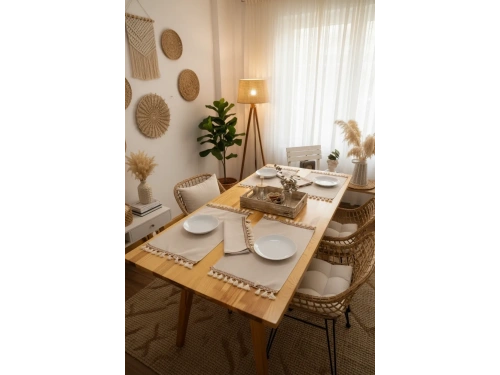 Bej Renk 6lı Kahve Ponponlu Amerikan Servisi