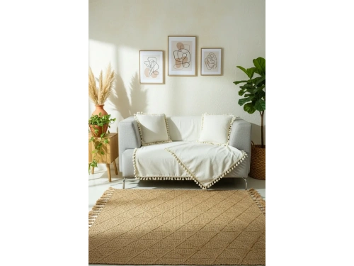 Ham Keten Otantik Koltuk Örtüsü Koltuk Şalı