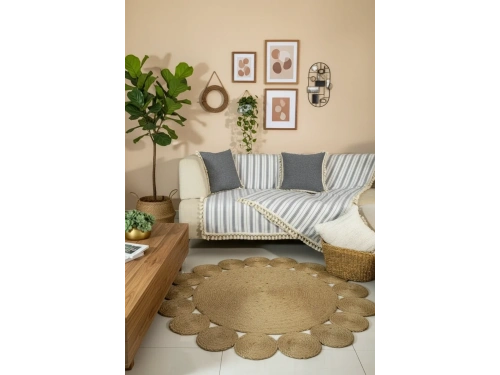 Gri Çizgili Otantik Keten Koltuk Örtüsü