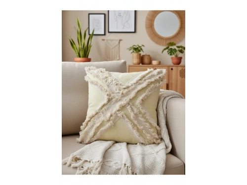 Sarı Renk Keten Çoklu Püsküllü Kırlent Kırlent Kılıfı