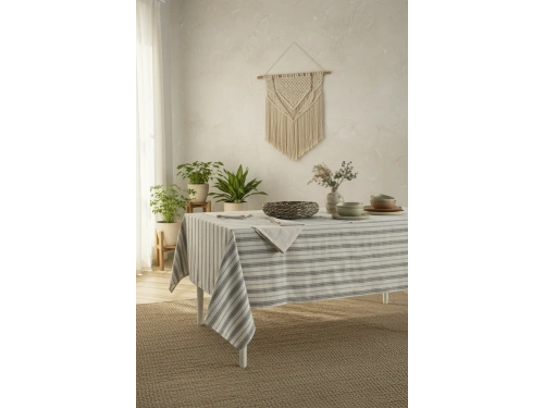 GRİ Çizgili Otantik Masa Örtüsü