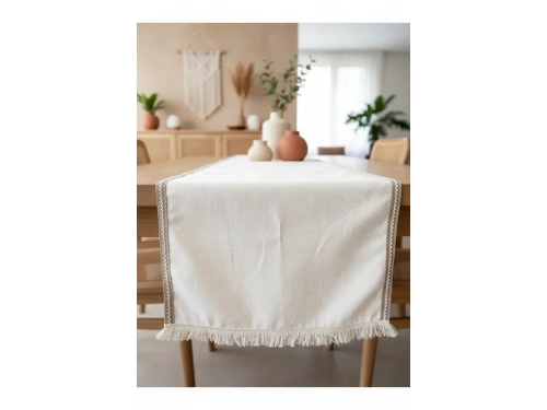 Özel Tasarım Jütlü Püsküllü Runner Masa Örtüsü [45x150]