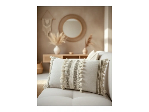 Özel Tasarım Kahverengi Dantelli Krem Kırlent Kırlent Kılıfı [35x55]