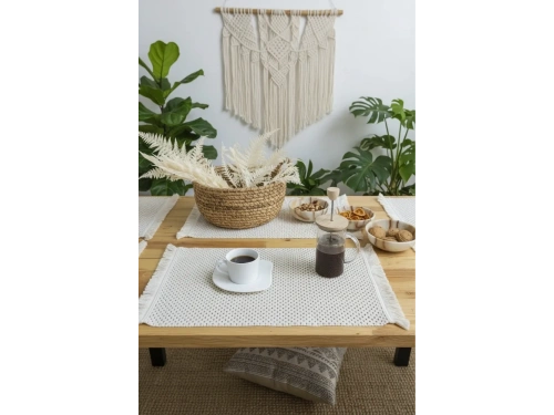 4Lü Amerikan Servis Ham Pamuk Örme Dantel Püsküllü (35x50)