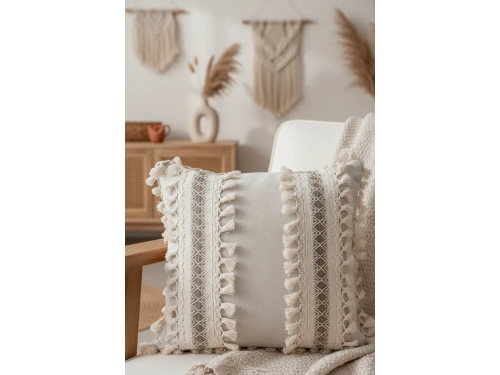 Kalın Dantel Ponponlu Krem Kırlent Kırlent Kılıfı (43 x 43)