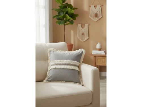 Antrasit Keten Jüt Dantelli Kırlent Kırlent Kılıfı 43 X 43