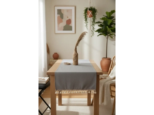 Keten Gri Antrasit Şeritli Ponpon Runner 150 X 45