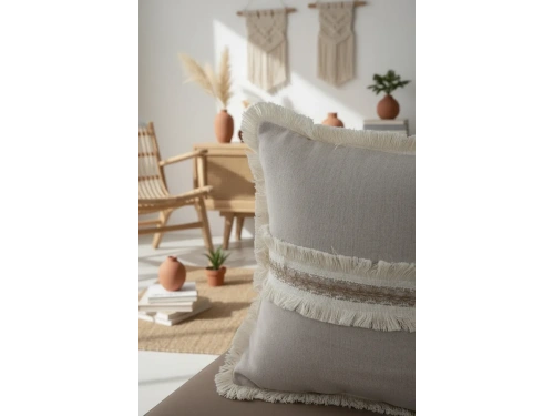 Bej Keten Jüt Dantelli Kırlent Kırlent Kılıfı 43 X 43