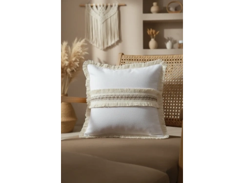 Beyaz Keten Jüt Dantelli Kırlent Kırlent Kılıfı 43 X 43