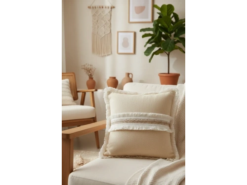 Sarı Keten Jüt Dantelli Kırlent Kırlent Kılıfı