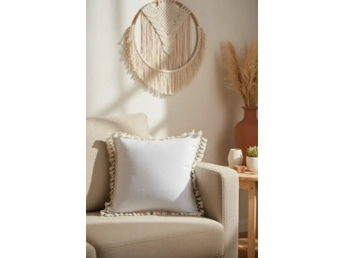 Keten Beyaz Ponponlu Kırlent Kırlent Kılıfı 43 X 43