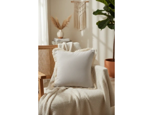 Bej Püsküllü Kırlent Kırlent Kılıfı 43 X 43